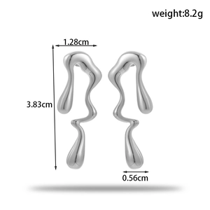Silver liquid metal drop earrings with irregular wave design and mirror finish
