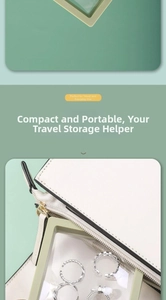 Portable PE film jewelry box in light green being placed into a white leather handbag