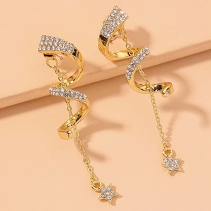 Boucles D'oreilles Pendantes Spirale En Alliage Strass Avec Tige En Argent Sterling 925 Étoile Doré Style Élégant Femme