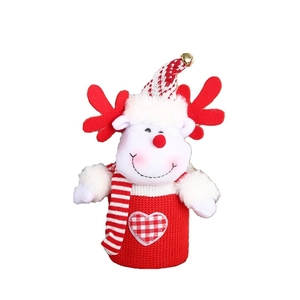Christmas reindeer candy jar with red striped hat and heart pattern for festive decor