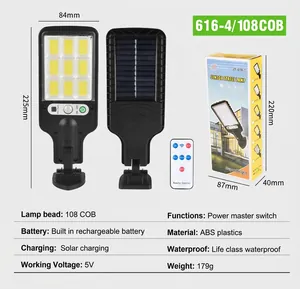Solar outdoor street lamp with 108 COB beads, remote control, and waterproof design