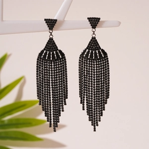 Boucles D'oreilles Pendantes À Franges Élégantes Avec Zircon Cuivre Et Tige En Argent Sterling 925 Style Géométrique Éventail Pour Femmes
