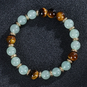 8mm Green Aventurine and Tiger Eye beaded stretch bracelet with gold metal spacers
