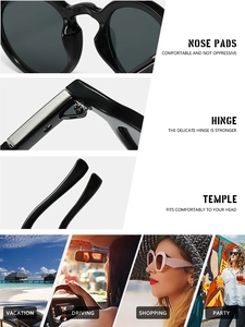 Detail view of comfortable nose pads and durable metal hinges on classic black sunglasses