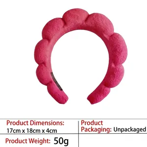 Pink plush wave headband details showing 17x18x4cm dimensions and 50g weight