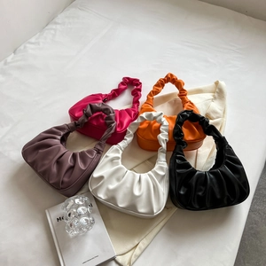 Women Pleated Underarm Bag PU Leather Ruched Croissant Handbag French Niche Trendy Chic Shoulder Purse For Daily Style