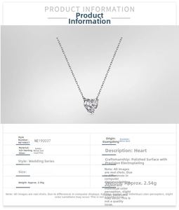 Macro shot of S925 sterling silver heart pendant with specifications for weight and finish
