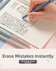 Action shot of the built-in eraser removing ink on paper from a matte erasable gel pen