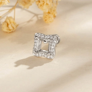 5mm square flower silver ear bone stud with micro-pushed crystals and screw back