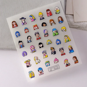 5D embossed nail art stickers featuring cartoon oil painting designs of famous art portraits