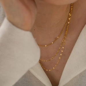 Three-layer 18K gold plated stainless steel necklace set with geometric pendants for women