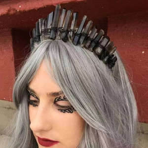 Gothic style handmade crystal crown headband with dark smoky quartz stones for women