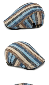 Detailed views of cotton ivy cap showing striped paisley pattern and adjustable metal buckle