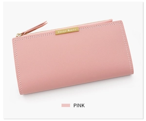 Portefeuille long rose pour femme avec barre en métal doré Forever Memory et zip