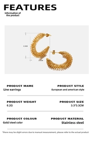 Détails des boucles d'oreilles torsadées dorées en forme de C avec dimensions et poids