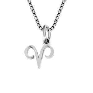 Silver stainless steel Aries zodiac constellation pendant necklace on a box chain