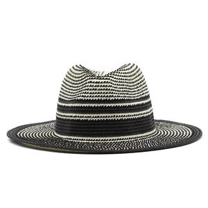 Summer Panama straw hat with black and white stripes for sun protection in classic style