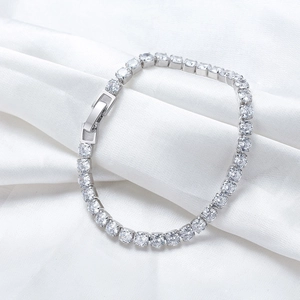 Classic silver S925 sterling silver tennis bracelet with sparkling white round cubic zirconia
