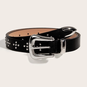 Ceinture Cowboy Occidentale Vintage Pour Femmes Cuir PU Avec Boucle En Alliage Gravé Rivets Mode Pour Jeans