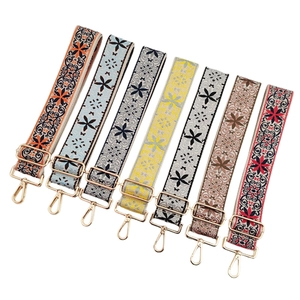 Ethnic bohemian style wide bag straps with jacquard patterns and gold metal hooks