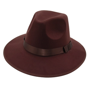 Chapeau fedora en laine bordeaux classique avec bord large et ruban assorti pour adultes