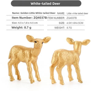 Detail view of a golden white-tailed deer figurine showing fine texture and dimensions