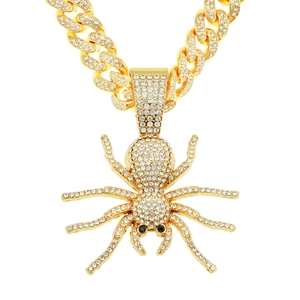 Hip Hop Spider Pendant Necklace Alloy Rhinestone Exaggerated Iced Out Cuban Chain Jewelry For Men And Women