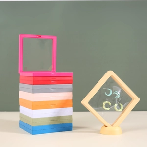 Detail view of colorful PE film jewelry boxes with bases in various Morandi tones
