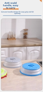 Close-up of foldable microwave covers with ventilation holes and heat-resistant handles