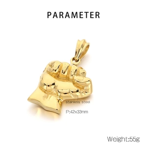 Polished gold stainless steel fist pendant dimensions 42x33mm weighing 55g