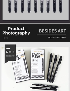 Macro view of assorted waterproof drafting pen tips for precise sketching and technical drawing