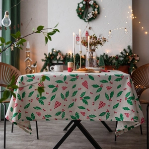 Christmas Mixed Fabric Tablecloth Heart Green Leaf Red Candy Pattern American Style Printed Holiday Table Decor For Home Dining