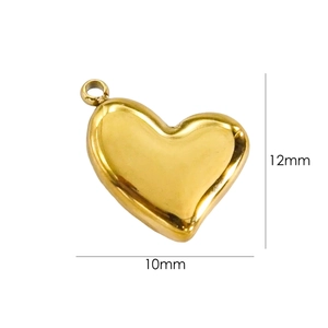 Polished gold heart pendant with 10mm width and 12mm height dimensions shown on white background