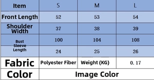 Size chart detail for short sleeve knit sweater with length, shoulder, and bust measurements