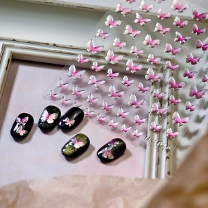 M-1016 pink butterfly 3D relief nail sticker with shimmering shell glitter effect