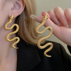 Snake Shaped Drop Earrings With Rhinestones And Silver Earring Post Long S-Shape Animal Dangle Jewelry For Women