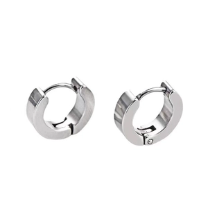 Classic silver stainless steel hoop earrings for women with high polished metallic finish