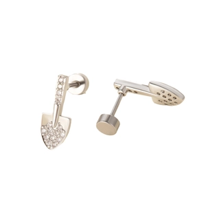 Silver shovel cartilage stud earrings with sparkling cubic zirconia in high-grade titanium
