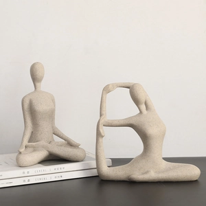 Set di statue yoga in pietra arenaria per arredamento moderno e mensole soggiorno minimal