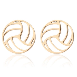 Boucles d'oreilles clous volleyball évidées dorées en acier inoxydable avec reflet
