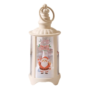Retro cream white Christmas LED lantern with Merry Christmas Santa Claus print