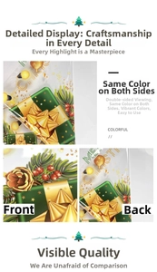 Detail of Christmas static window sticker showing shiny green design with golden stars
