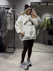 Women Pullover Hoodie Polar Fleece Warm Letter Embroidered Loose Fit Hooded Sweatshirt Casual Streetwear Winter Top