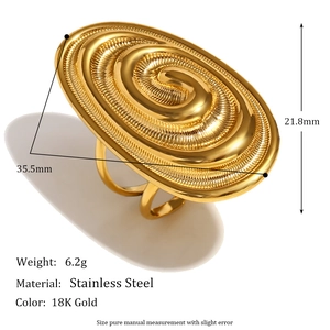 Vue macro d'une bague en acier inoxydable plaqué or 18K avec texture en spirale et taille