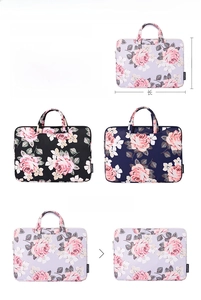 Detailed size chart with precise dimensions for white rose pattern laptop sleeve cases