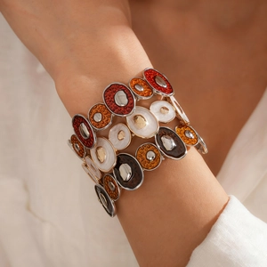 Bracelet En Alliage Émail Bohème Jonc Large Élastique Géométrique Ovale Irrégulier Bijoux Femme Vacances Quotidien
