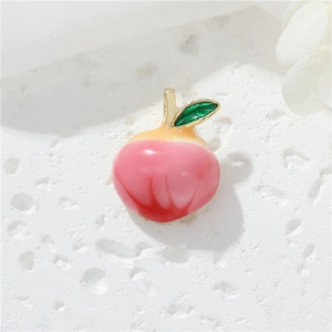 Pink peach resin pendant with green leaf and gold loop for DIY jewelry making