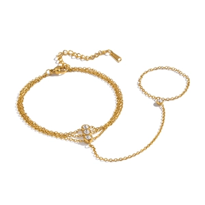 Elegant 18K gold plated stainless steel slave bracelet with white zircon and multi-layer chain