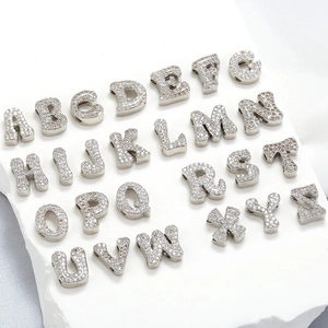S925 sterling silver A-Z alphabet charms with pavé cubic zirconia for DIY jewelry