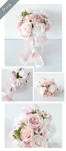 Detail of pink bridal bouquet with silk ribbons, showing roses and peonies from varied angles